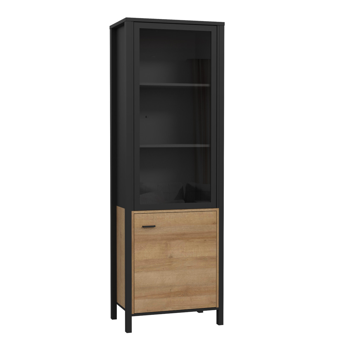 High Rock Wide Display Cabinet in Matt Black and Riviera Oak